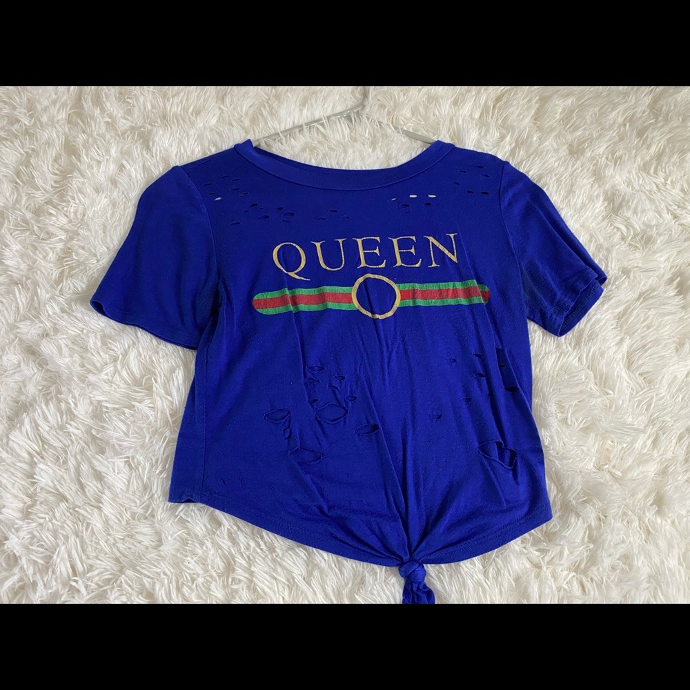 Royal Blue Distressed Cropped Shirt